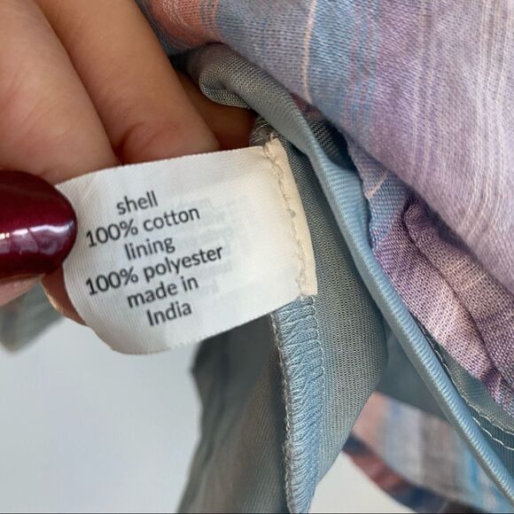 Lane Bryant Pastel Multi Striped Tie-neck Cotton Peasant Blouse Size 14 - Picture 7 of 10